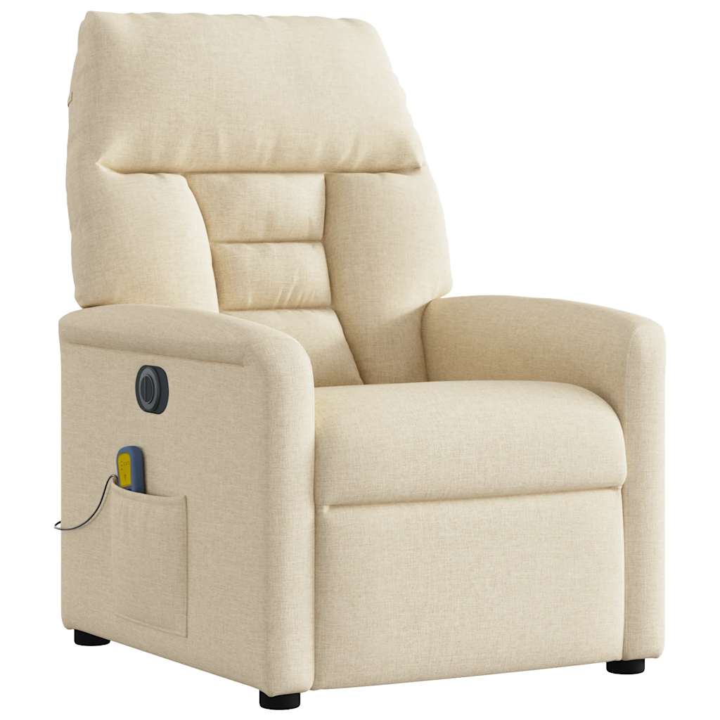 Fauteuil inclinable de massage électrique crème tissu