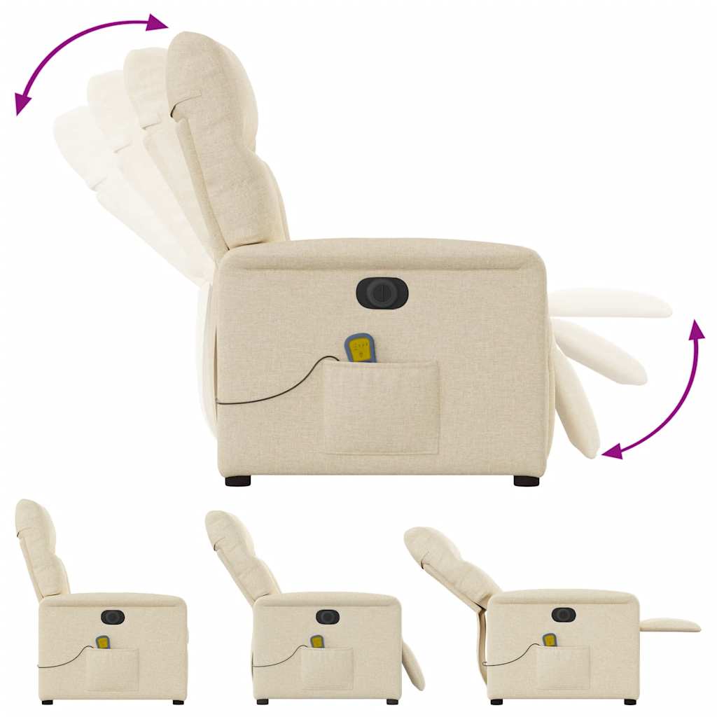 Fauteuil inclinable de massage électrique crème tissu