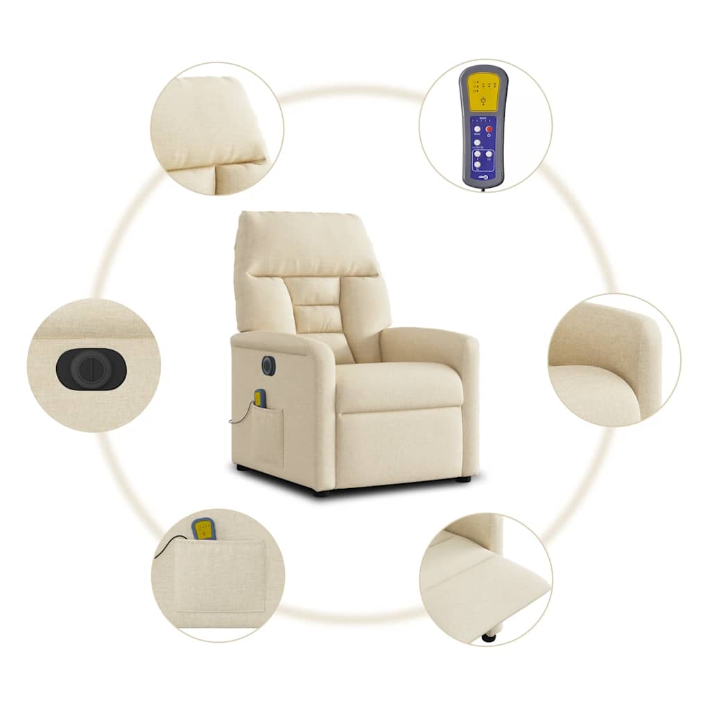 Fauteuil inclinable de massage électrique crème tissu
