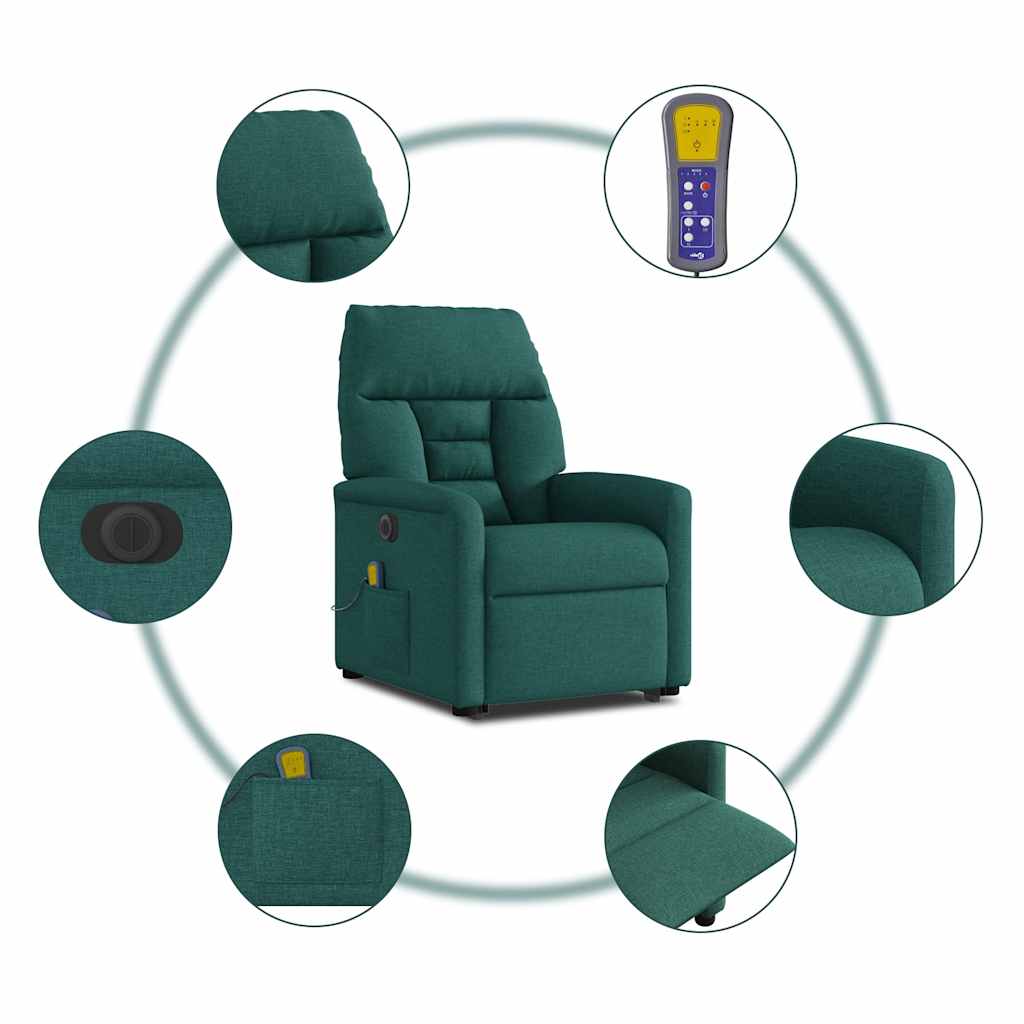 Fauteuil inclinable de massage électrique Vert foncé Tissu