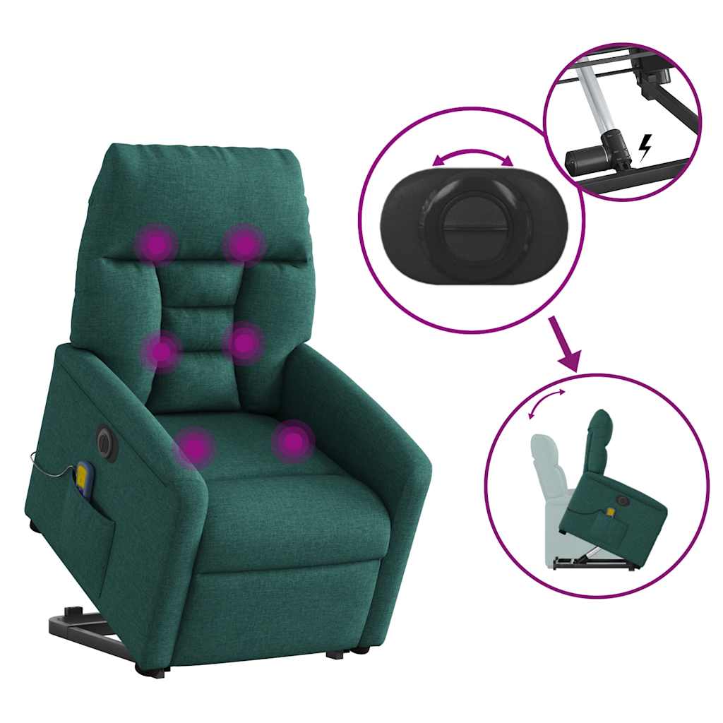 Fauteuil inclinable de massage électrique Vert foncé Tissu