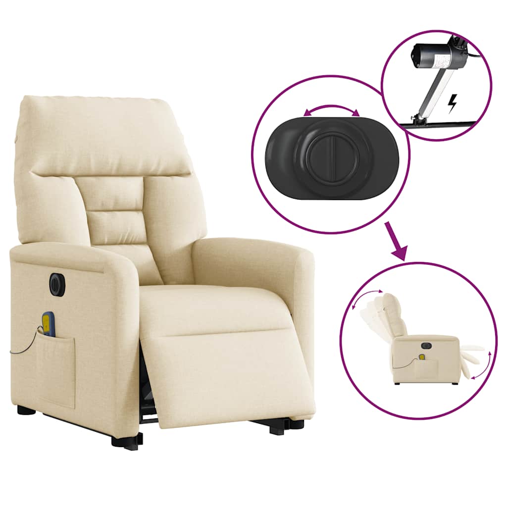 Fauteuil inclinable de massage électrique Crème Tissu