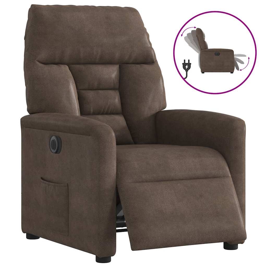 Fauteuil inclinable électrique marron tissu microfibre