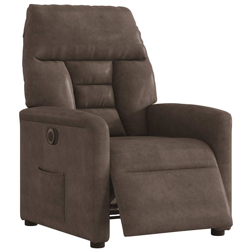 Fauteuil inclinable électrique marron tissu microfibre