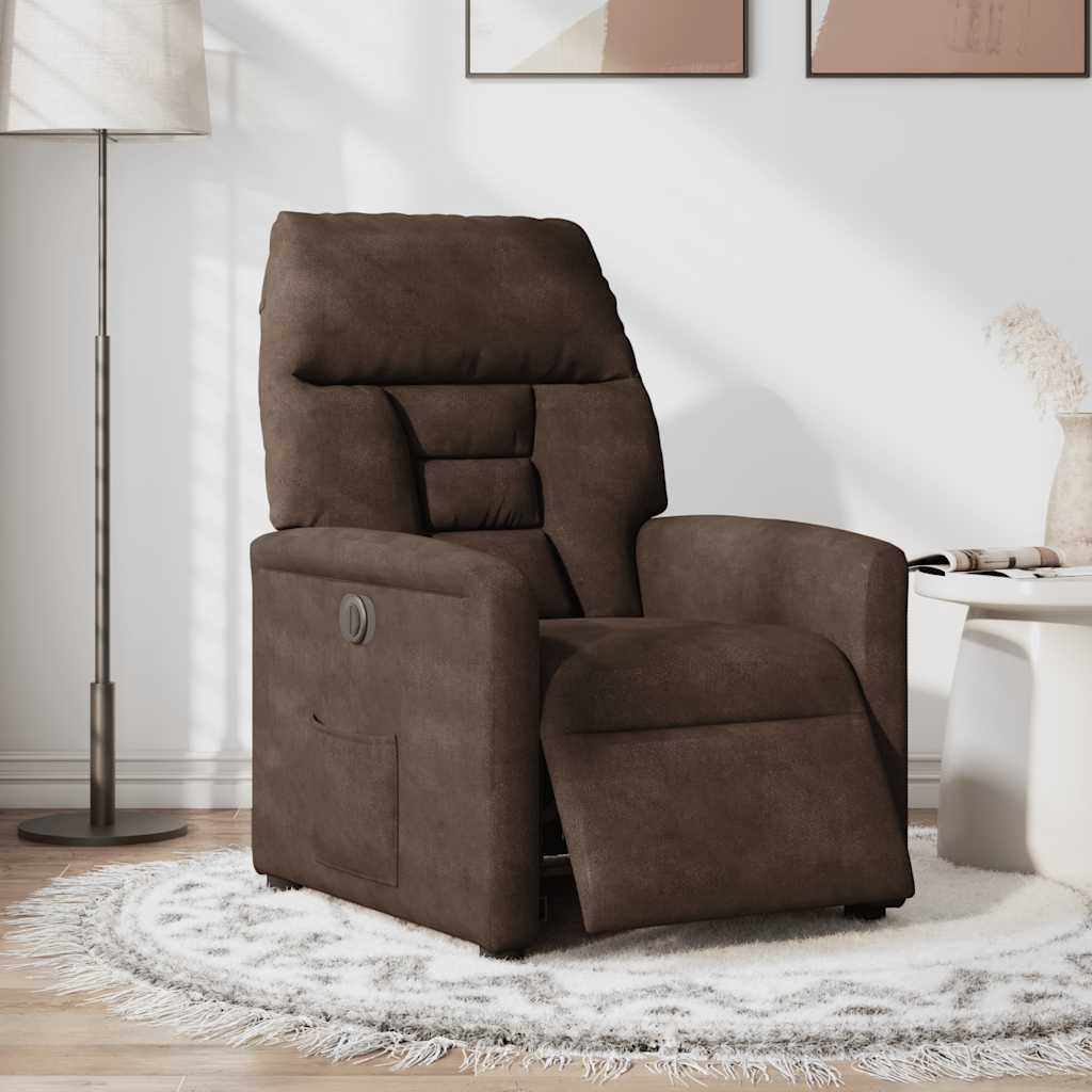 Fauteuil inclinable électrique marron tissu microfibre