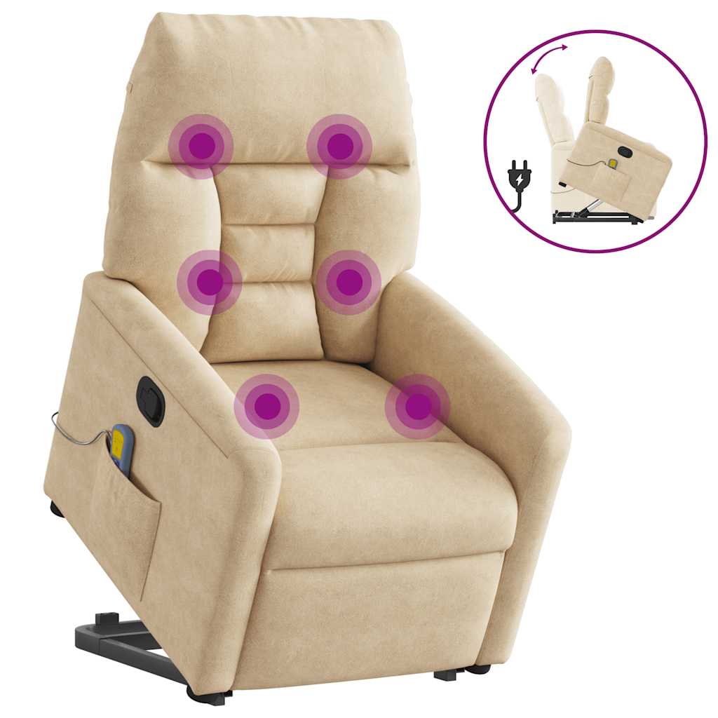 Fauteuil inclinable de massage crème tissu microfibre