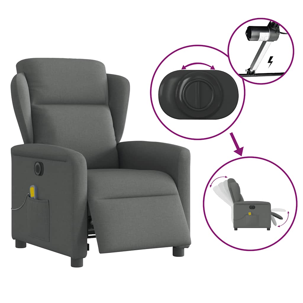 Fauteuil inclinable de massage électrique gris foncé tissu - XIOS