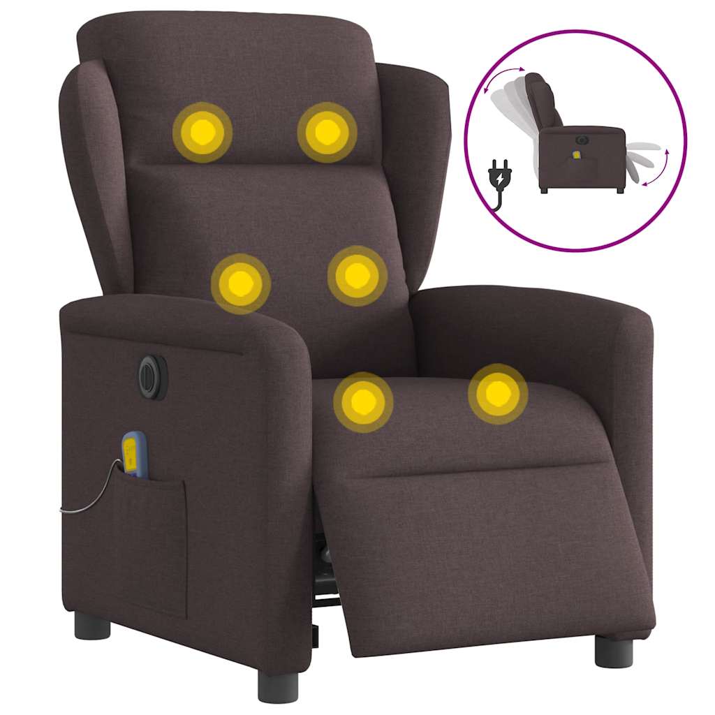 Fauteuil de massage inclinable électrique Marron foncé Tissu - XIOS