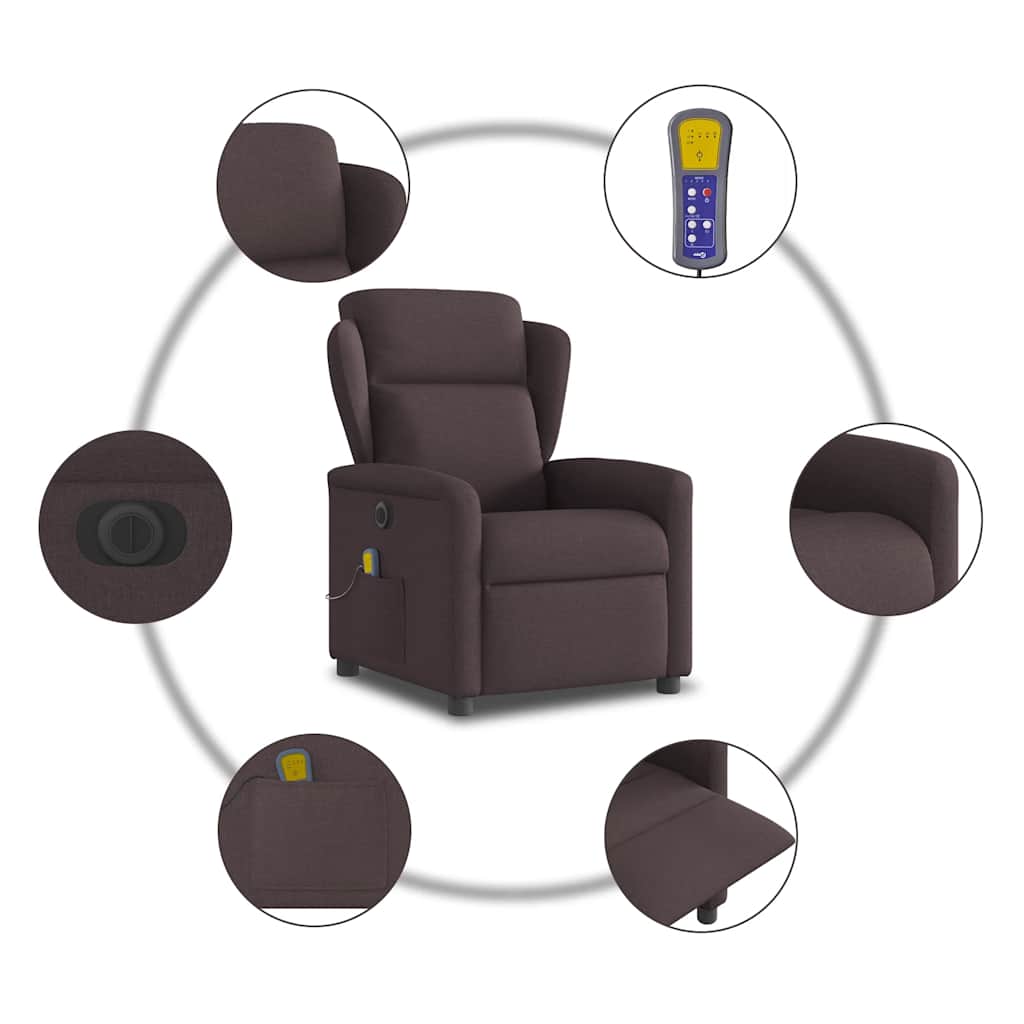 Fauteuil de massage inclinable électrique Marron foncé Tissu - XIOS