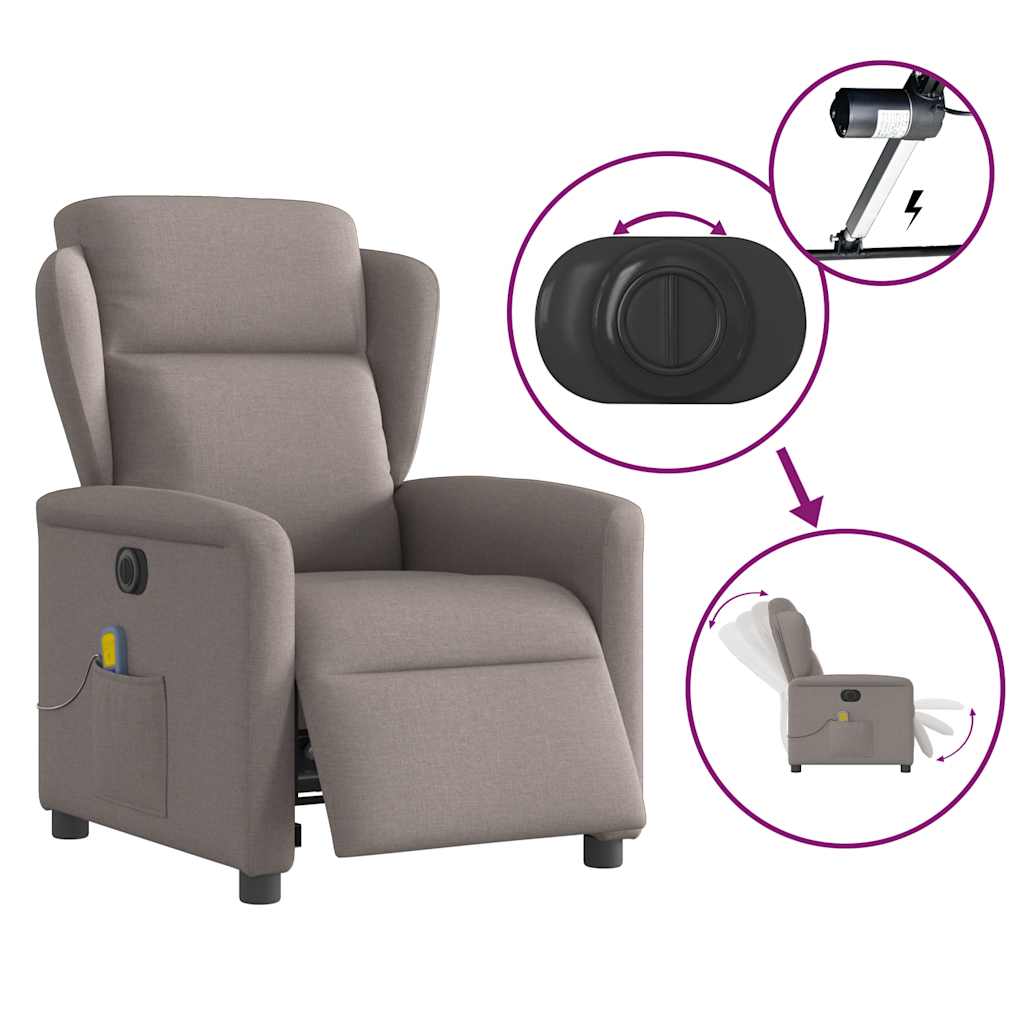 Fauteuil de massage inclinable électrique Taupe Tissu - XIOS