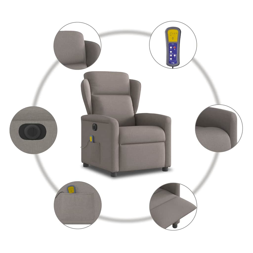 Fauteuil de massage inclinable électrique Taupe Tissu - XIOS