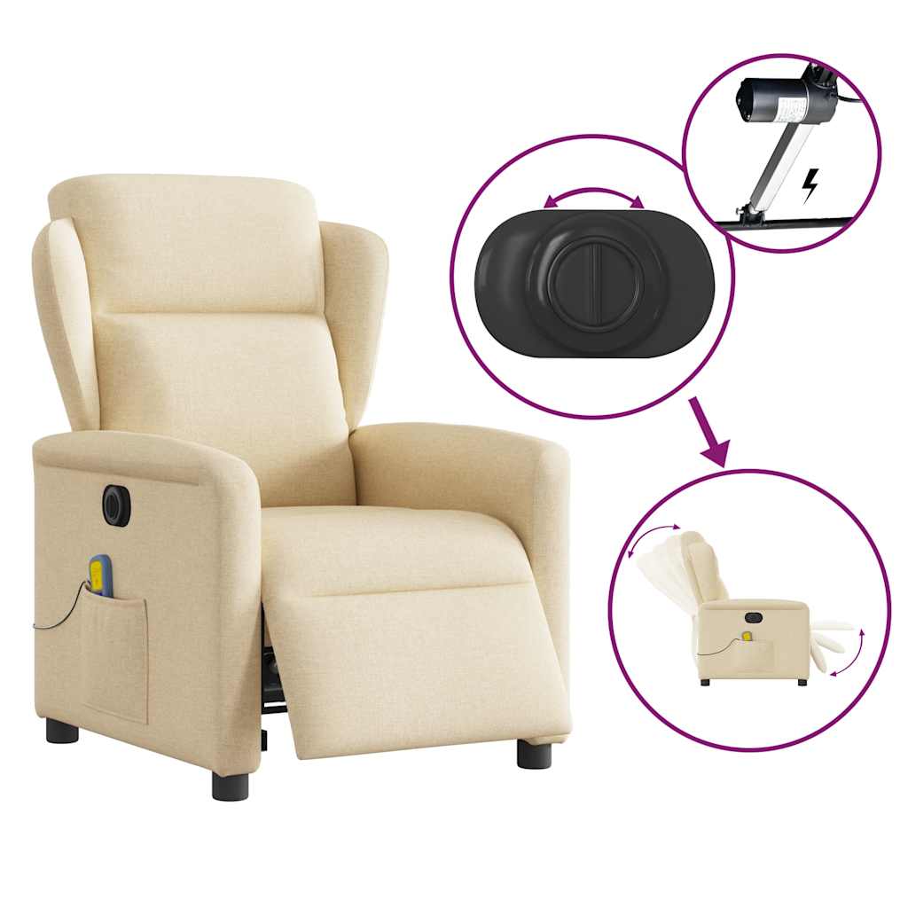 Fauteuil inclinable de massage électrique crème tissu - XIOS
