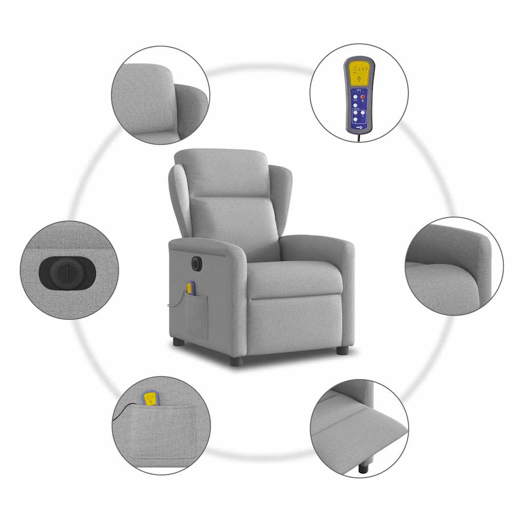 Fauteuil de massage inclinable électrique gris nuage tissu - XIOS