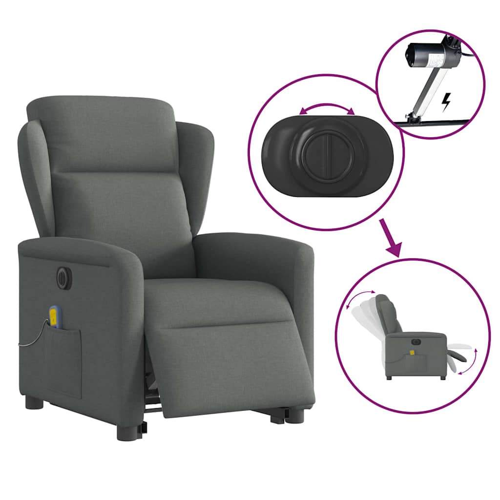 Fauteuil inclinable de massage électrique Gris foncé Tissu - XIOS