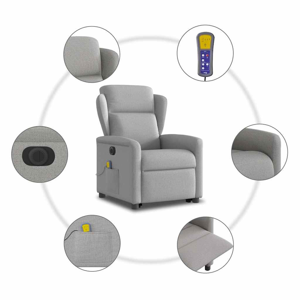 Fauteuil inclinable de massage électrique gris nuage tissu - XIOS