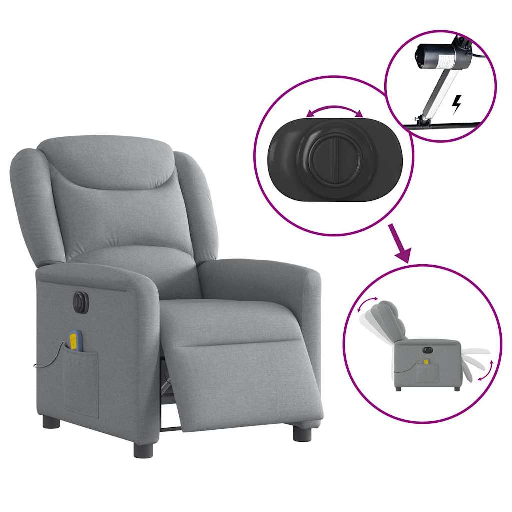 Fauteuil de massage inclinable électrique gris clair tissu - XIOS