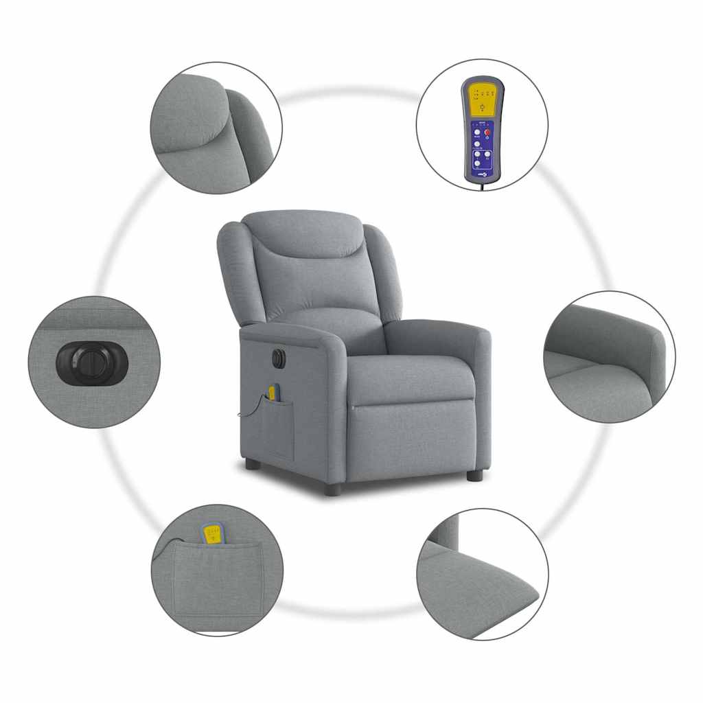 Fauteuil de massage inclinable électrique gris clair tissu