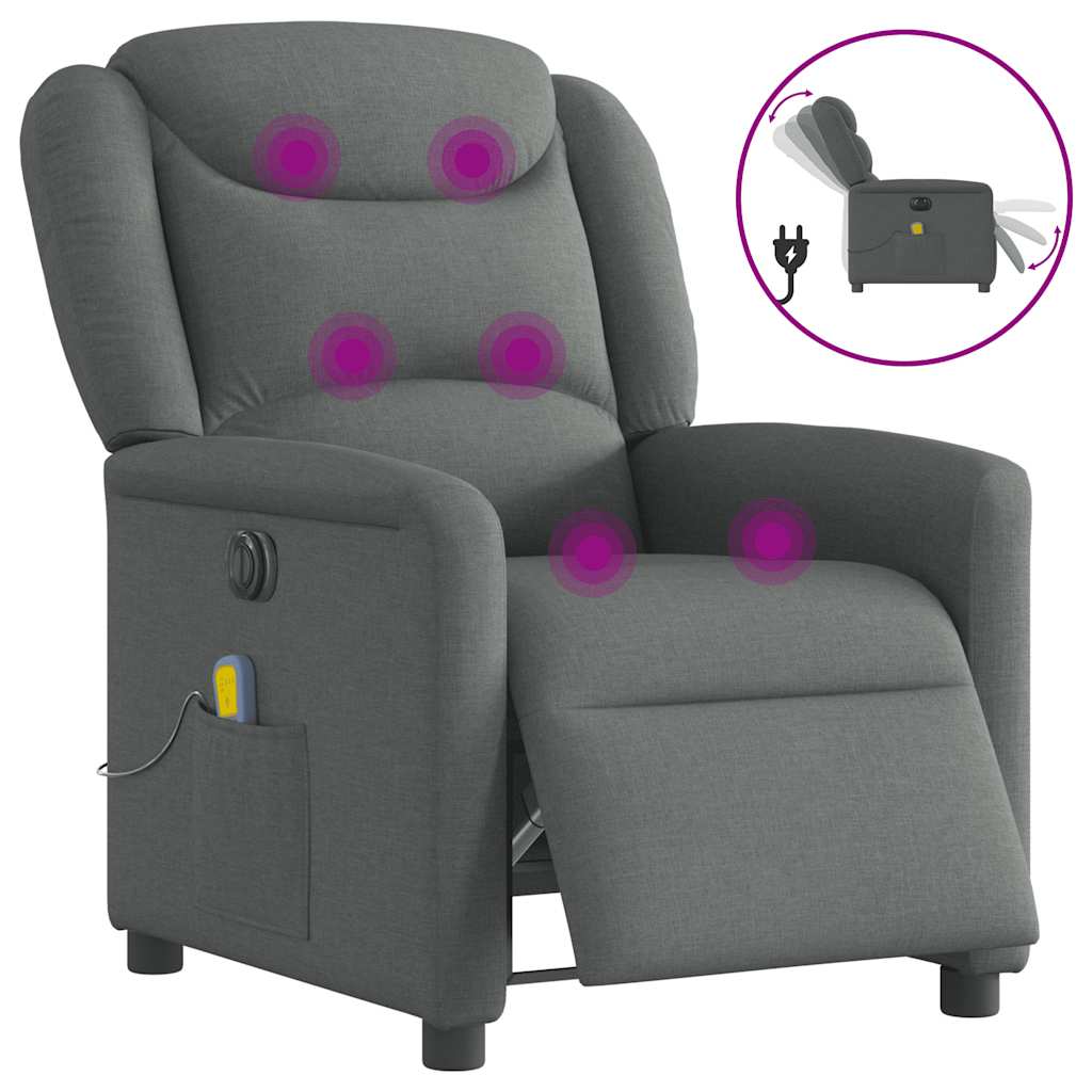 Fauteuil inclinable de massage électrique gris foncé tissu - XIOS