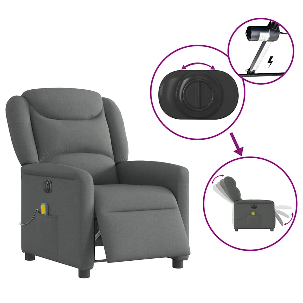 Fauteuil inclinable de massage électrique gris foncé tissu - XIOS