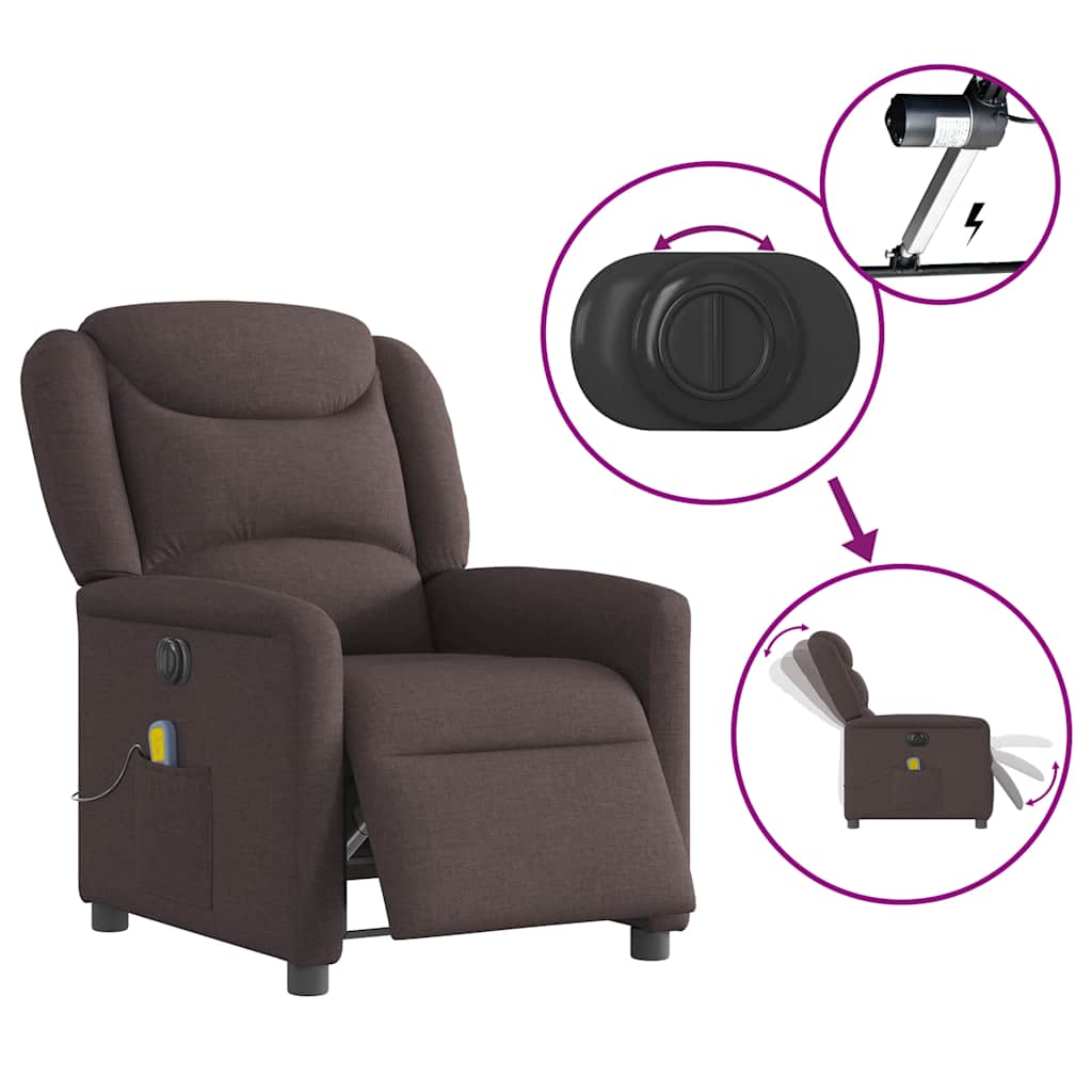 Fauteuil de massage inclinable électrique Marron foncé Tissu - XIOS