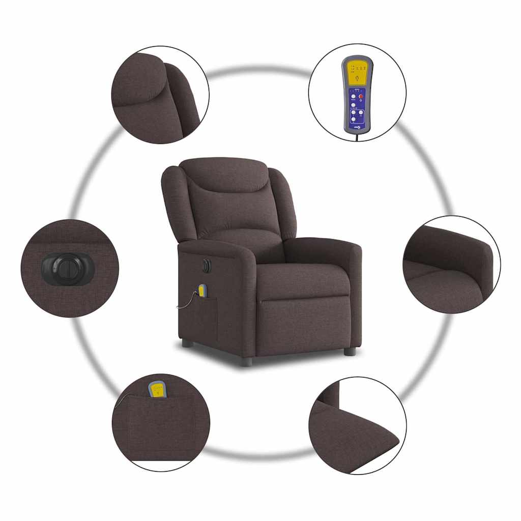 Fauteuil de massage inclinable électrique Marron foncé Tissu - XIOS