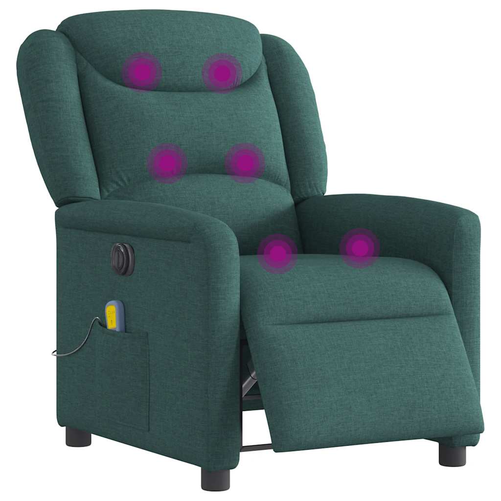 Fauteuil de massage inclinable électrique Vert foncé Tissu