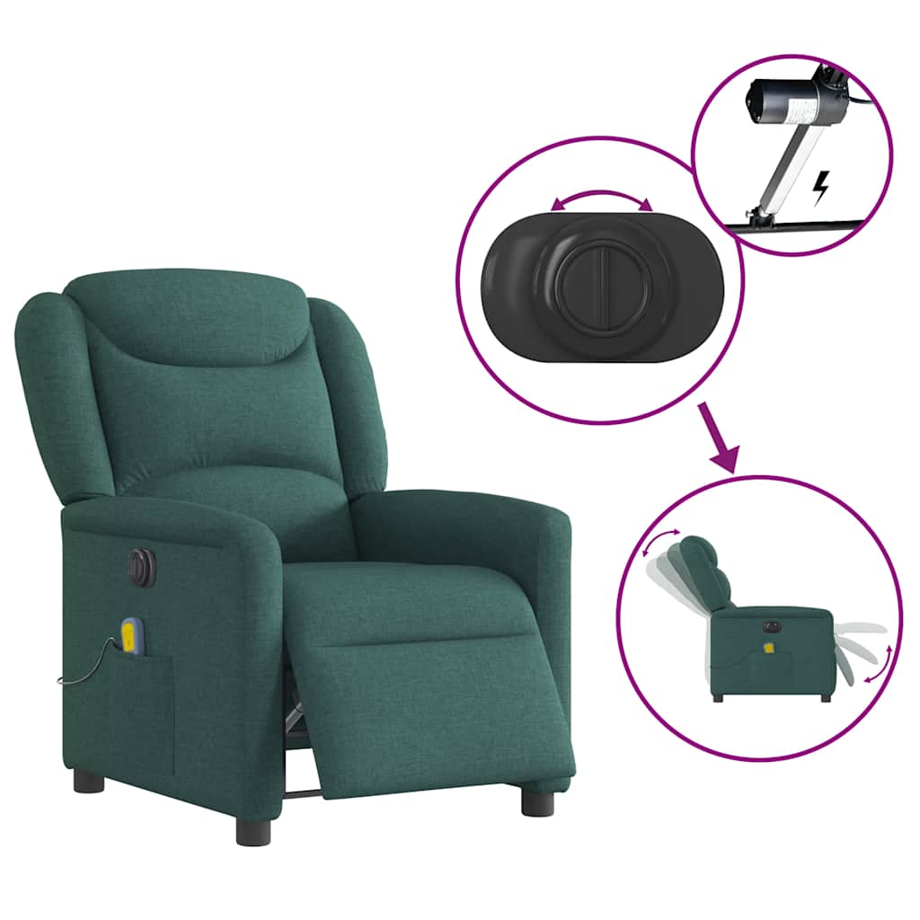 Fauteuil de massage inclinable électrique Vert foncé Tissu