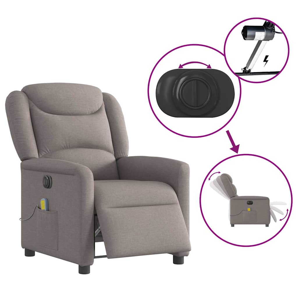 Fauteuil de massage inclinable électrique Taupe Tissu - XIOS