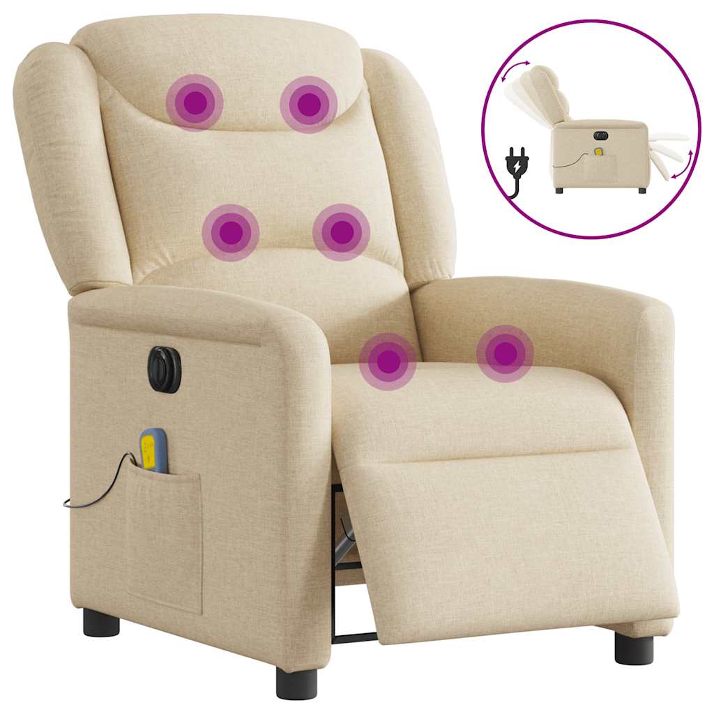 Fauteuil inclinable de massage électrique crème tissu - XIOS