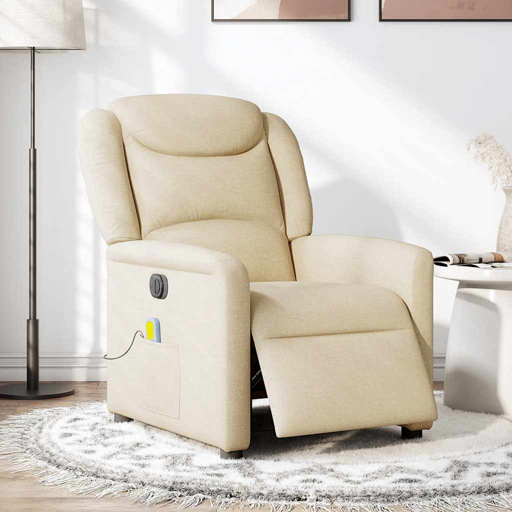 Fauteuil inclinable de massage électrique crème tissu - XIOS