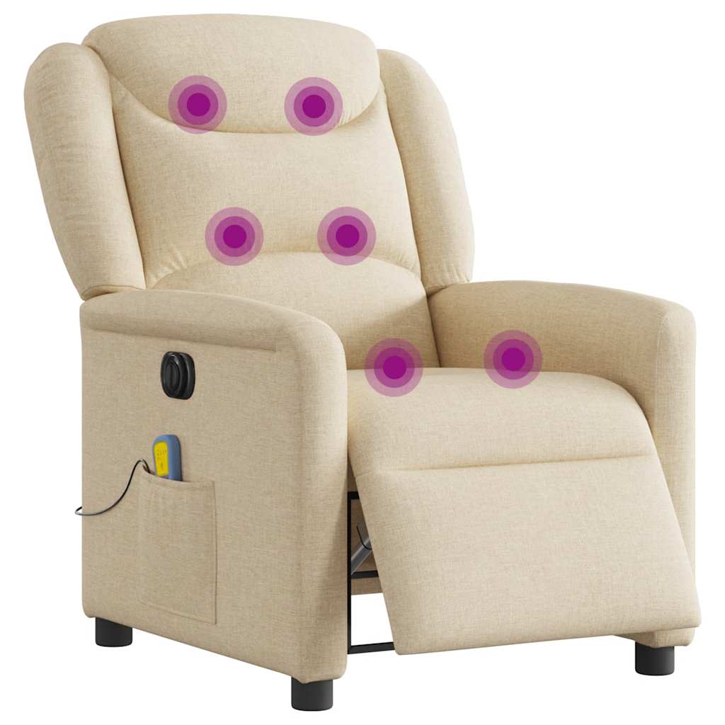 Fauteuil inclinable de massage électrique crème tissu