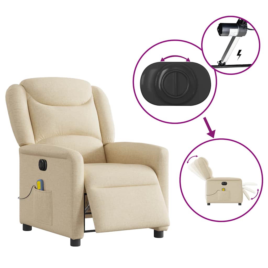 Fauteuil inclinable de massage électrique crème tissu - XIOS