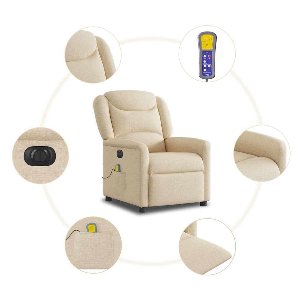 Fauteuil inclinable de massage électrique crème tissu