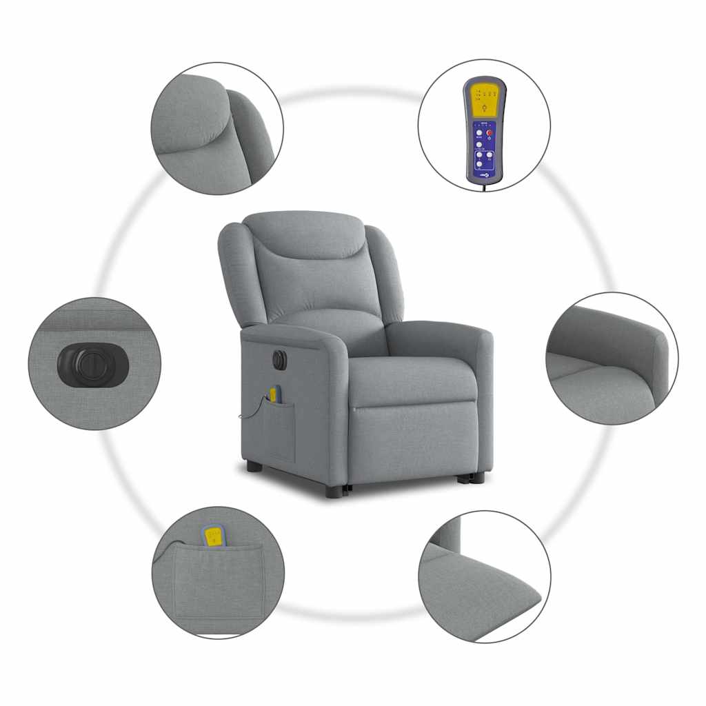 Fauteuil inclinable de massage électrique Gris clair Tissu