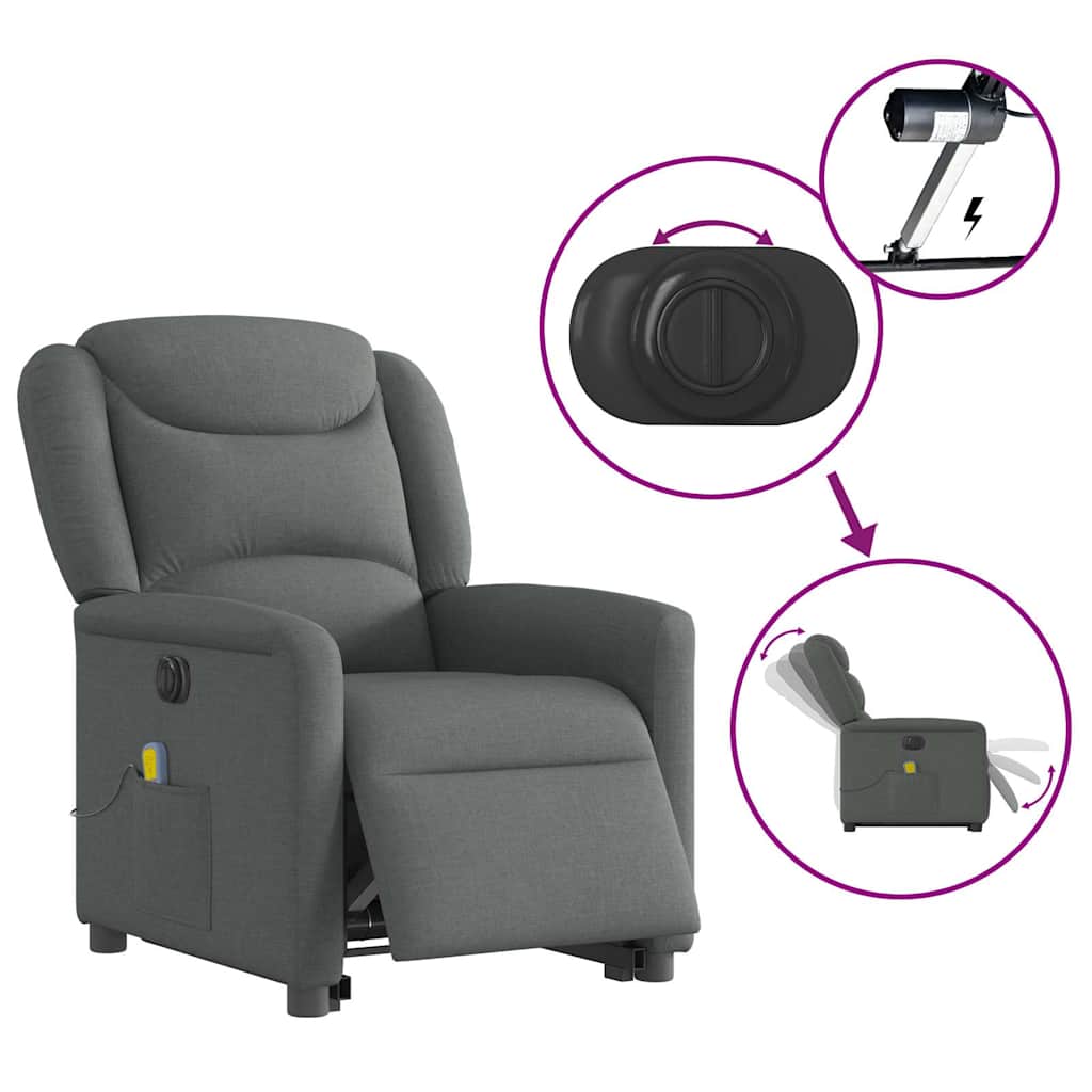 Fauteuil inclinable de massage électrique Gris foncé Tissu - XIOS