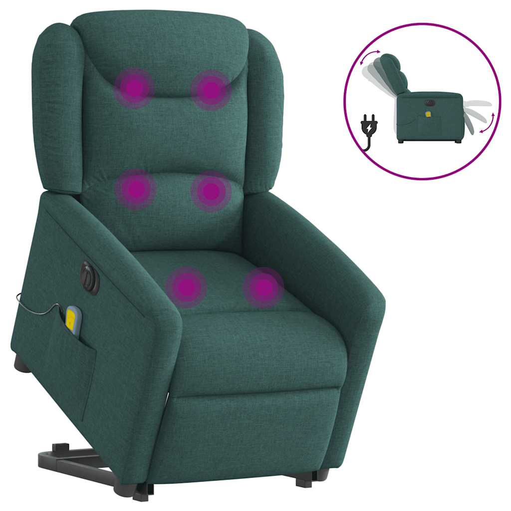 Fauteuil inclinable de massage électrique Vert foncé Tissu