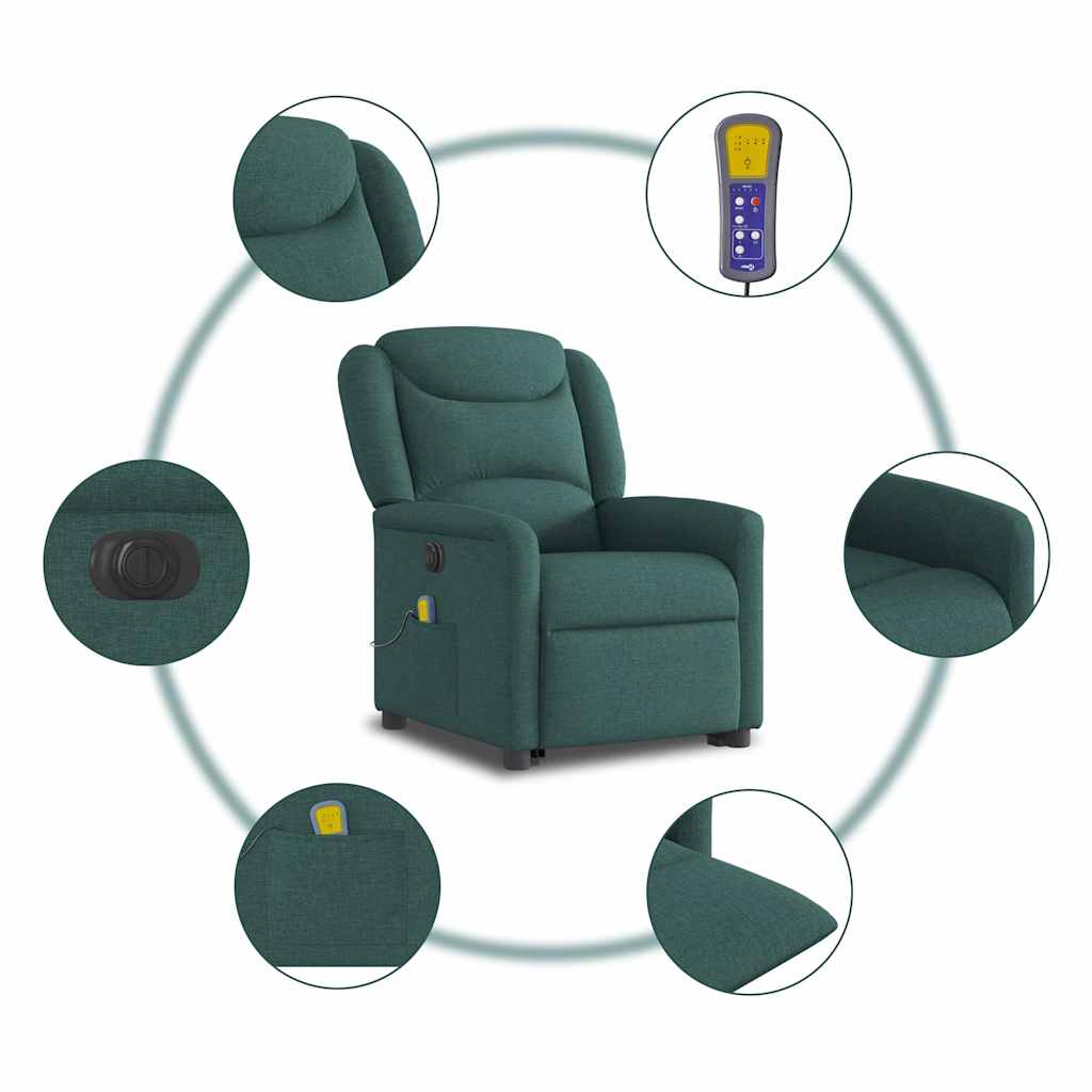 Fauteuil inclinable de massage électrique Vert foncé Tissu