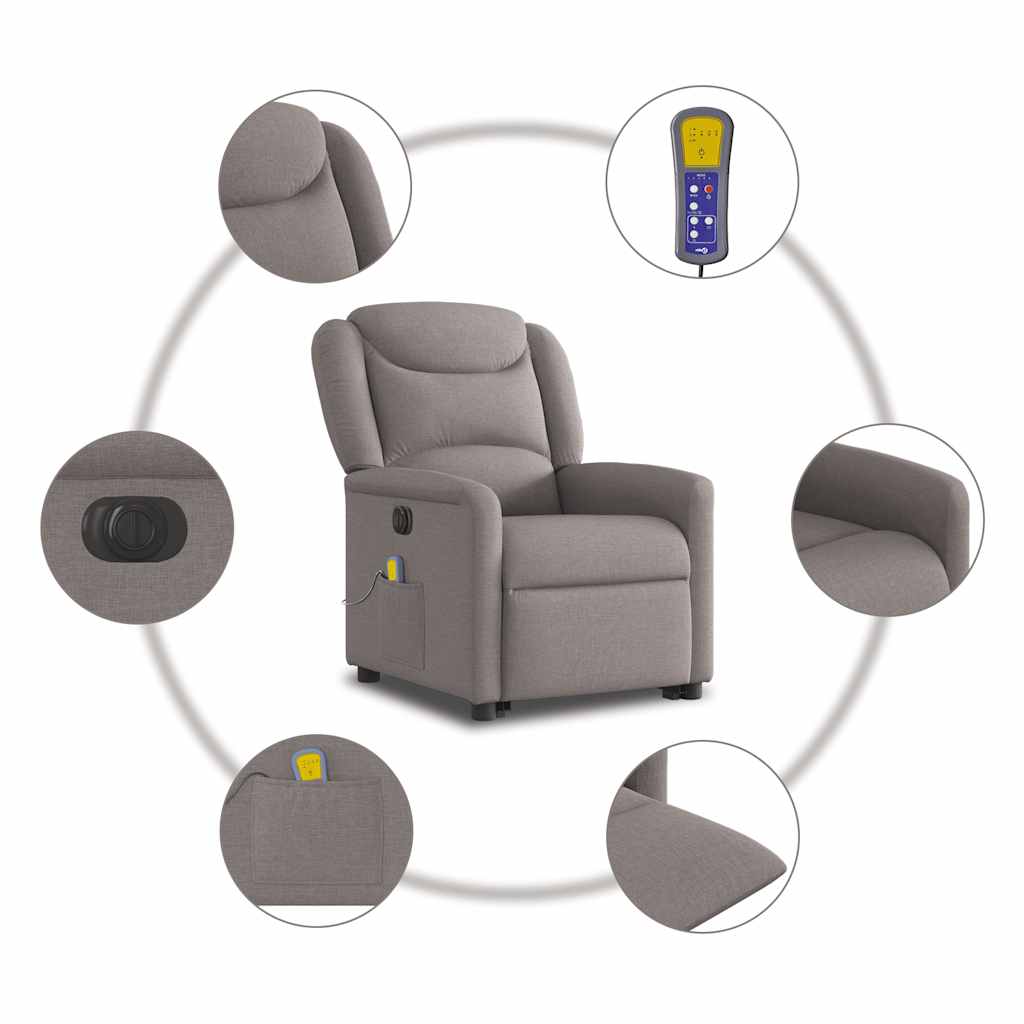 Fauteuil inclinable de massage électrique Taupe Tissu