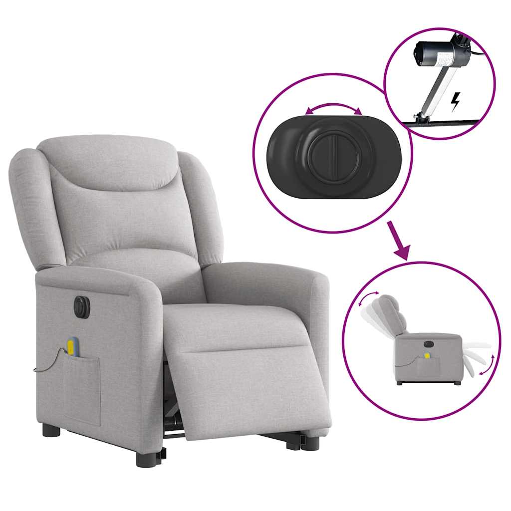 Fauteuil inclinable de massage électrique gris nuage tissu - XIOS