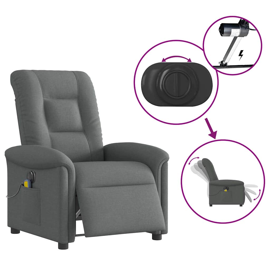 Fauteuil inclinable de massage électrique gris foncé tissu - XIOS