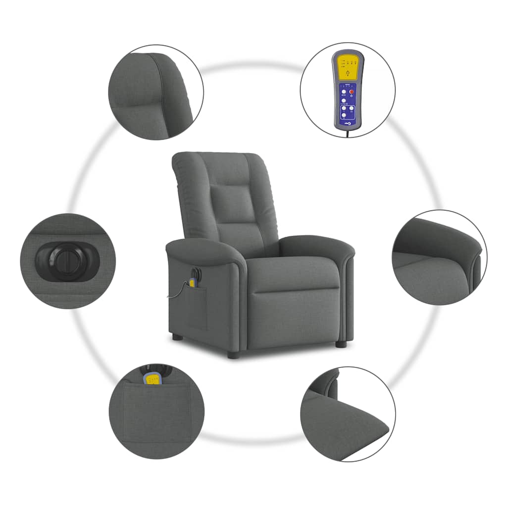 Fauteuil inclinable de massage électrique gris foncé tissu - XIOS