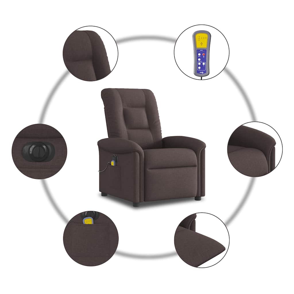 Fauteuil de massage inclinable électrique Marron foncé Tissu - XIOS