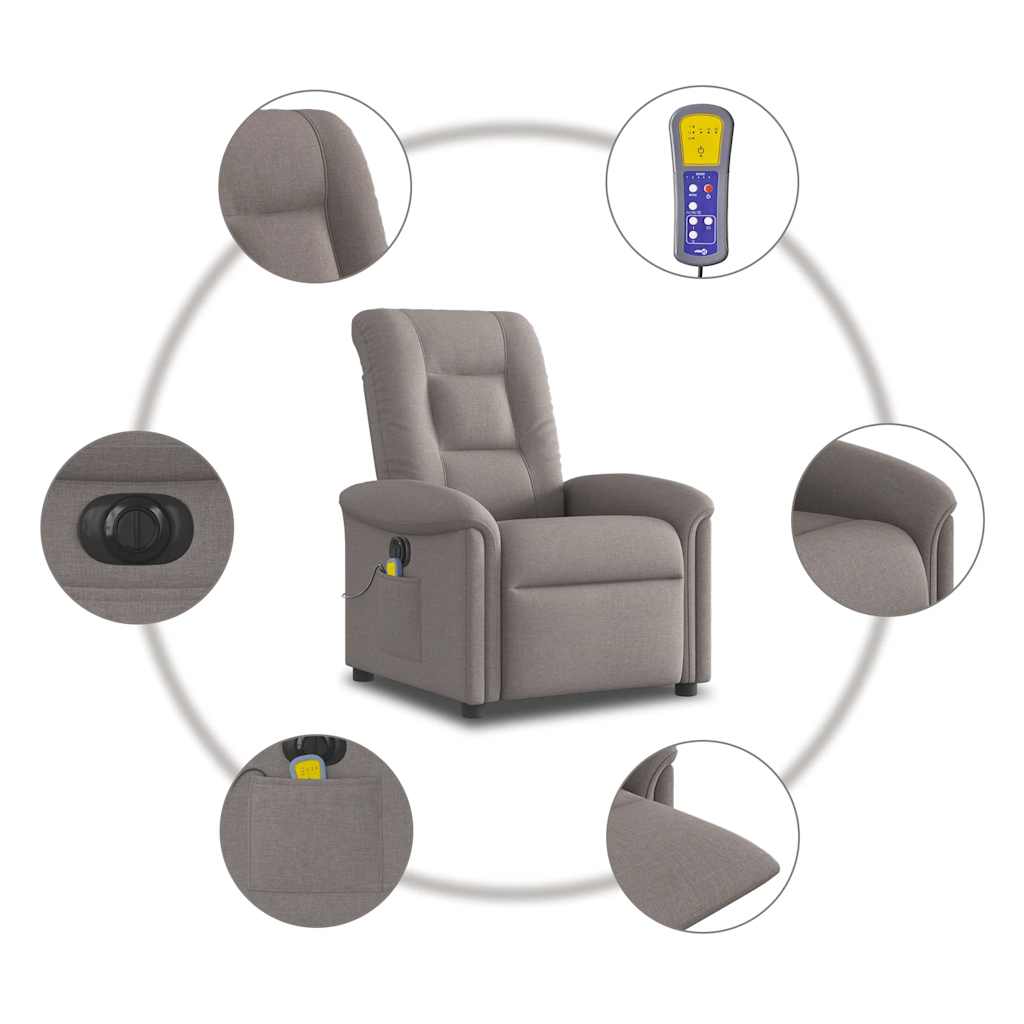 Fauteuil de massage inclinable électrique Taupe Tissu - XIOS