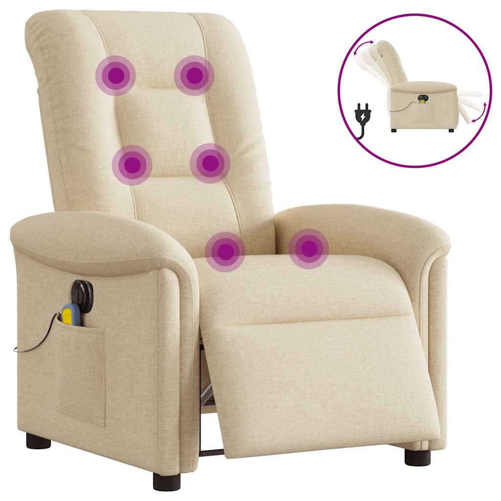 Fauteuil inclinable de massage électrique crème tissu