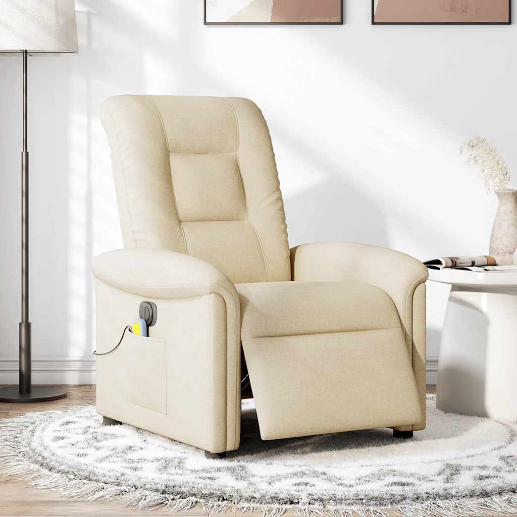 Fauteuil inclinable de massage électrique crème tissu