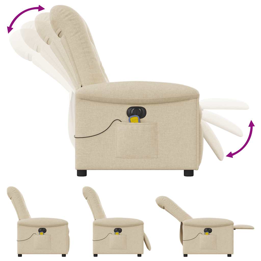 Fauteuil inclinable de massage électrique crème tissu