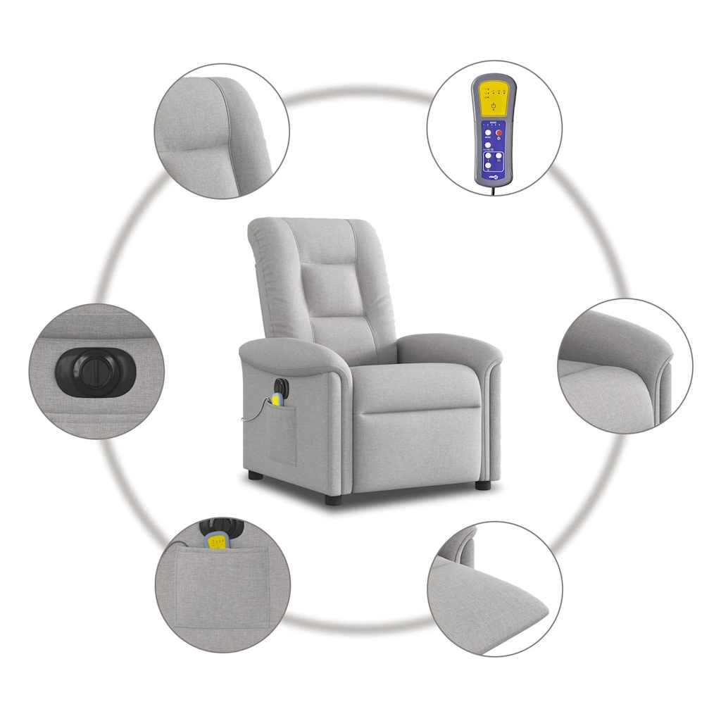 Fauteuil de massage inclinable électrique gris nuage tissu - XIOS