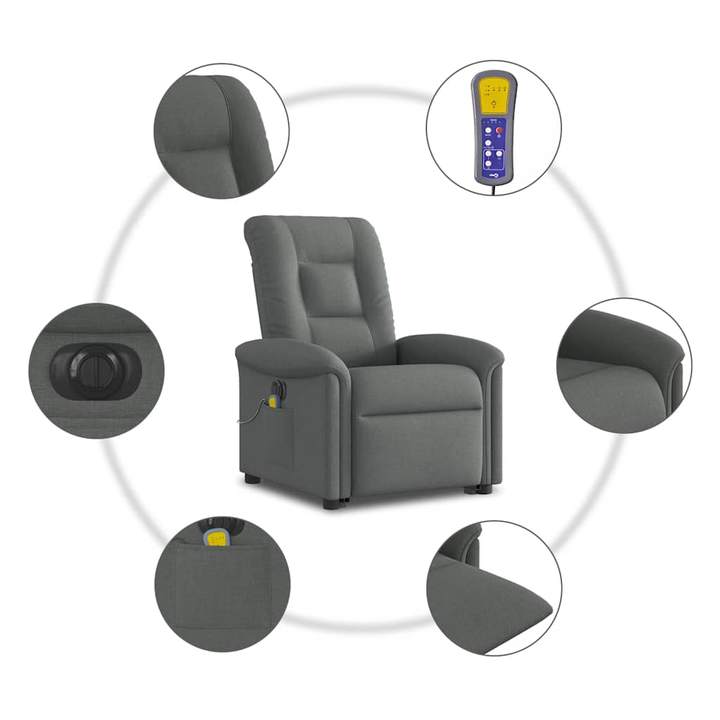Fauteuil inclinable de massage électrique Gris foncé Tissu