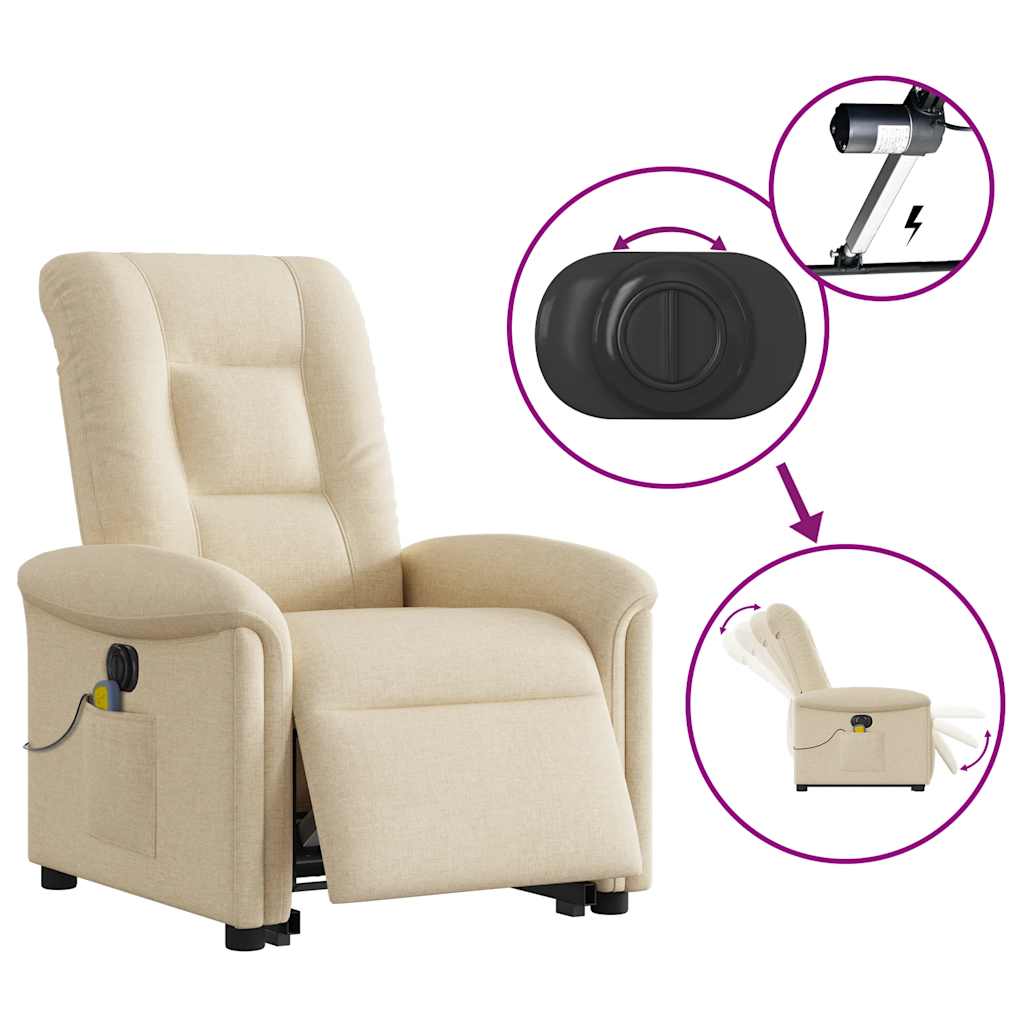 Fauteuil inclinable de massage électrique Crème Tissu