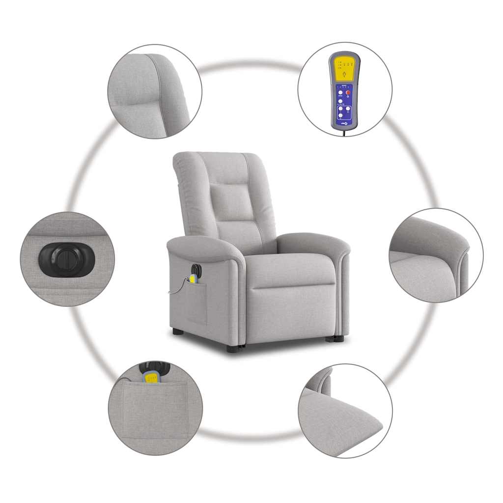 Fauteuil inclinable de massage électrique gris nuage tissu - XIOS